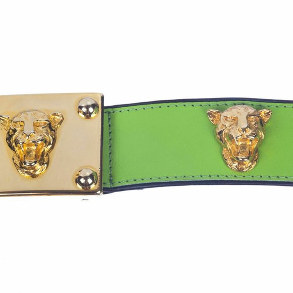 SIGNED ESCADA BRIGHT GREEN LEATHER W PANTHER GOLD TONE DETAILING-MADE IN GERMANY main image 3
